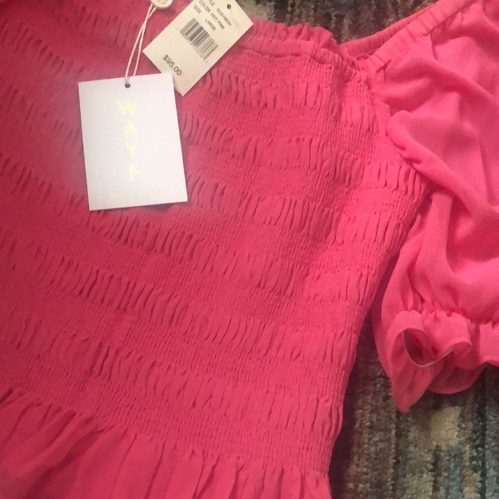 NWT WAYF Hot Pink Ruched Ruffled Puff Sleeve Cropped Top - Picture 3 of 9